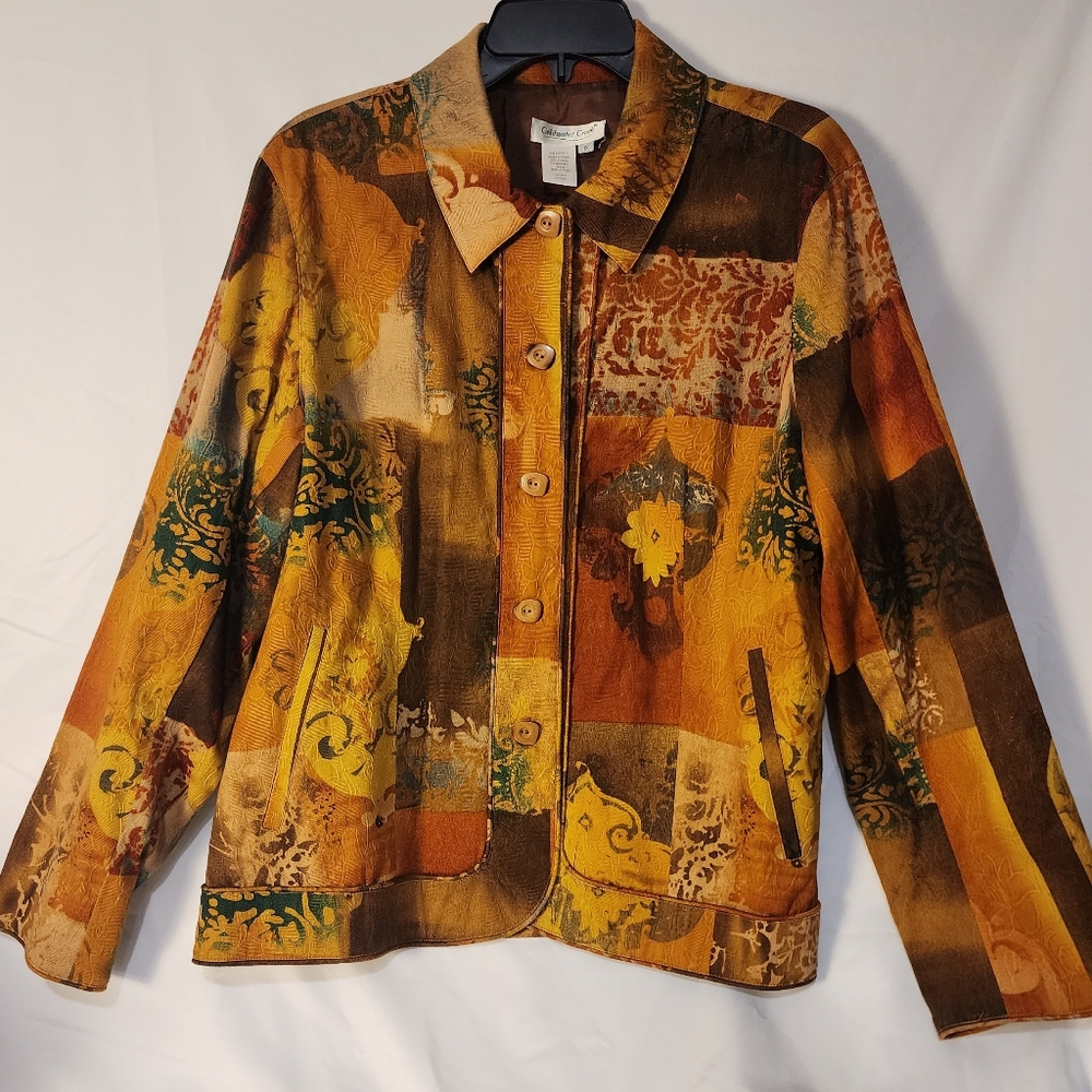 Coldwater Creek Brown & Orange Boho Jacket Button Up Coat Size 1X